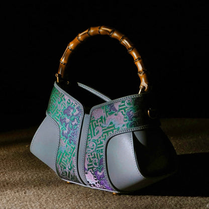 Buddhist Blessing Retro Peony Branches Bamboo Handle Song Brocade Xiangyunsha Silk Crossbody Bag Hangbags