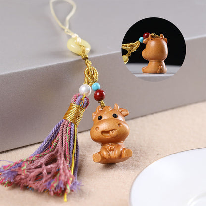 Buddhist Blessing Sandalwood 12 Chinese Zodiac Blessing Colorful Tassel Accessories Keychain