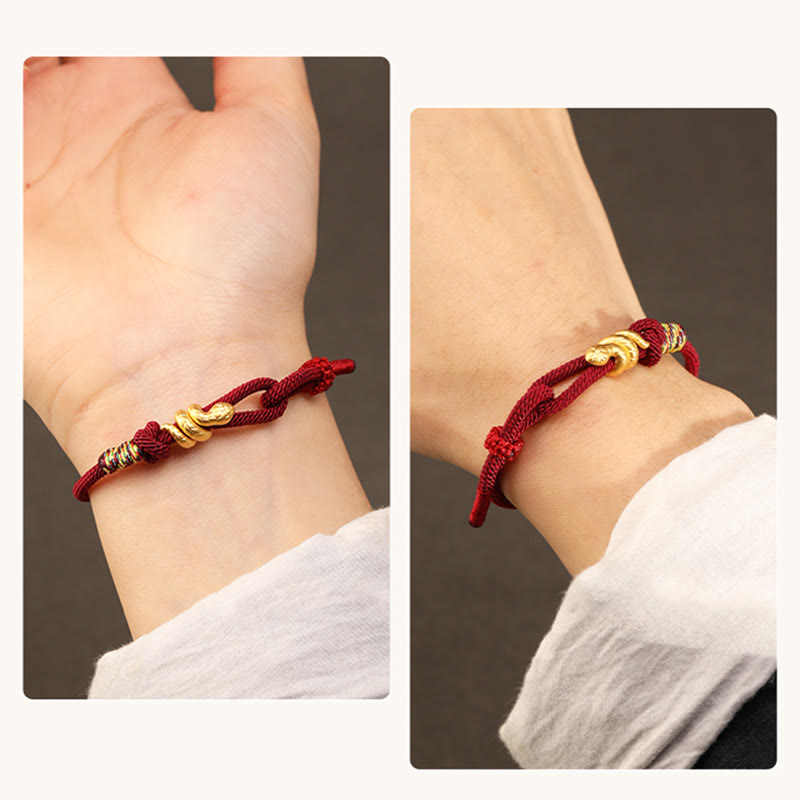 Buddhist Blessing 999 Gold Year of the Snake Design Handmade Luck Protection Rope Braided Bracelet