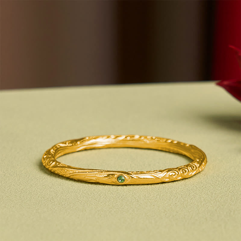 Buddhist Blessing Hollow Universe Circle Design Copper Plated Gold Wealth Bracelet Bangle