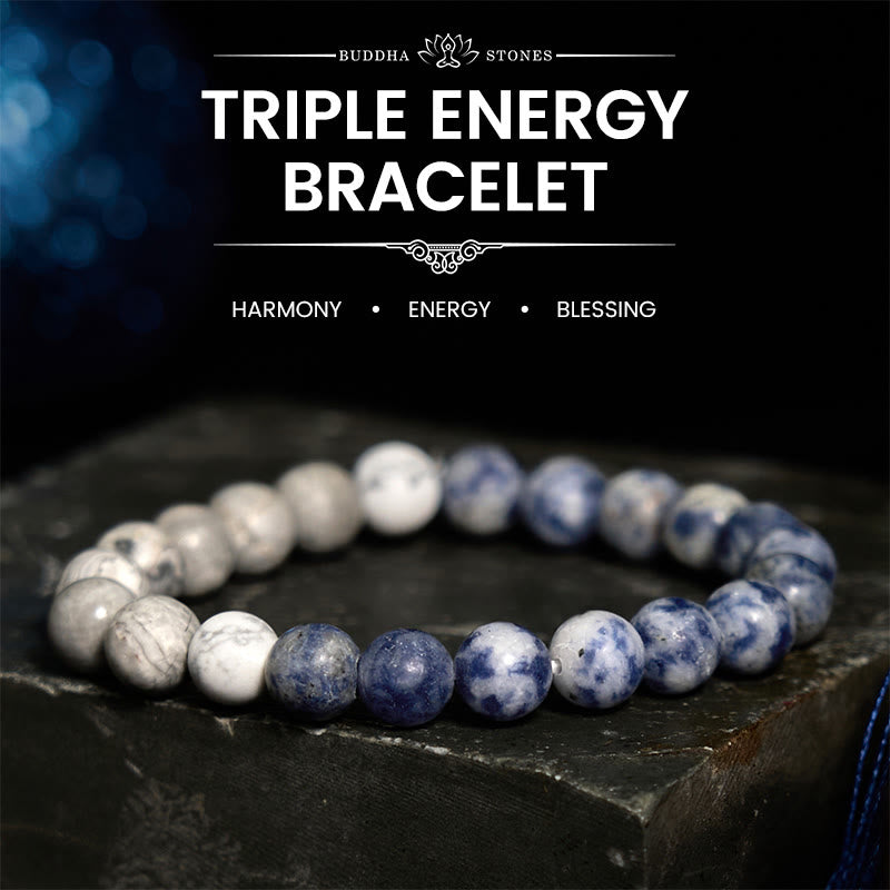 Buddhist Blessing Sodalite Picasso Jasper White Turquoise Intuition Bracelet