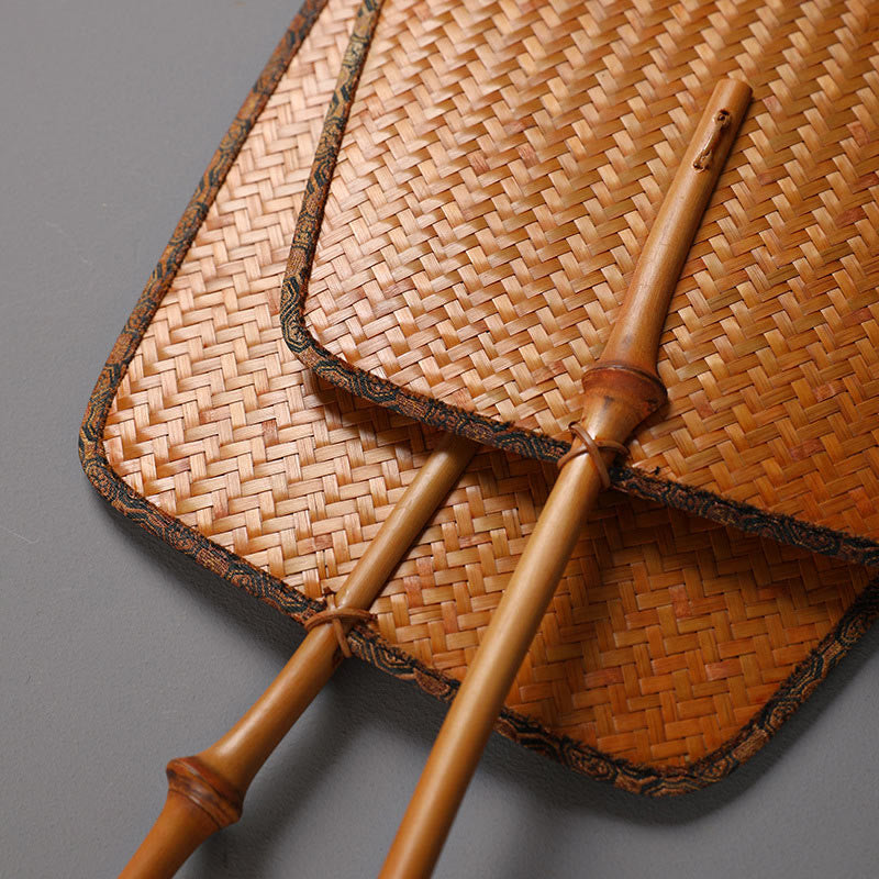 Buddhist Blessing Chinese Style Handmade Bamboo Long Handle Fan