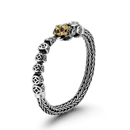 Buddhist Blessing 925 Sterling Silver PiXiu Copper Coins Ingot Wealth Bracelet Bangle