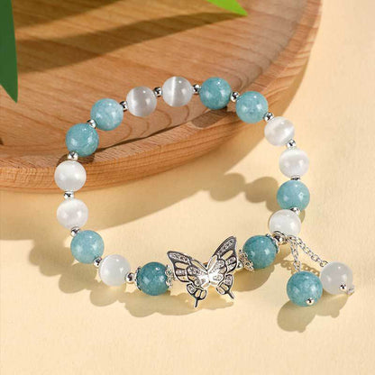 Buddhist Blessing Chrysoberyl Cat's Eye Chalcedony Butterfly Love Bracelet