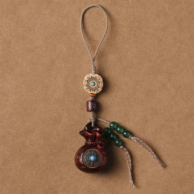 Buddhist Blessing Sandalwood Small Leaf Red Sandalwood Green Sandalwood Om Mani Padme Hum Calm Key Chain Phone Hanging Decoration