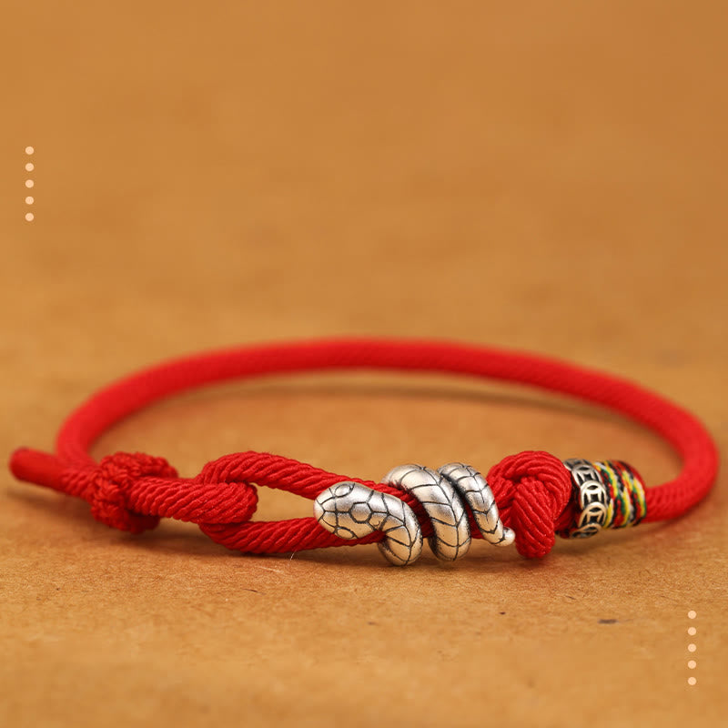 Buddhist Blessing Red String 925 Sterling Silver Year of the Snake Coin Ring Snake Luck Bracelet