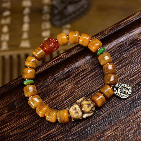 Buddhist Blessing Vintage Tibetan Bone Beads Dzi Bead Cute Fox Balance Bracelet