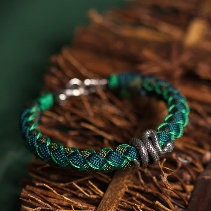 Buddhist Blessing Year of the Snake 999 Sterling Silver String Protection Braided Bracelet