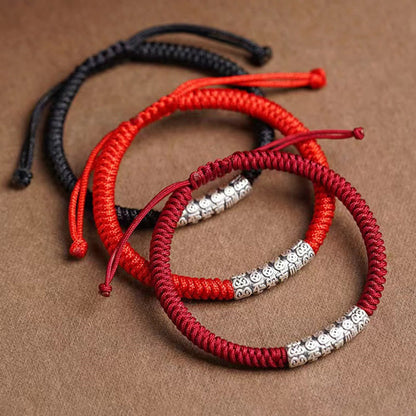 Buddhist Blessing Handmade 999 Sterling Silver Peace and Good Fortune Om Mani Padme Hum Luck Rope Bracelet