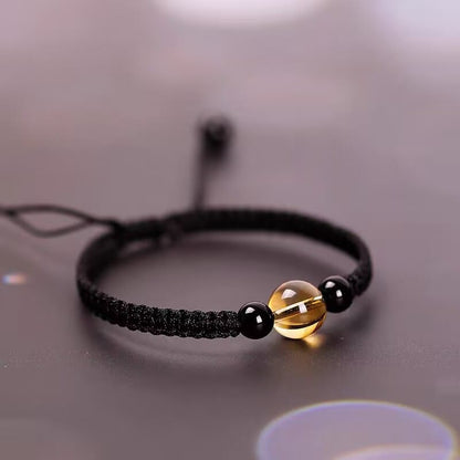 Buddhist Blessing Handcrafted Citrine Black Obsidian Bead King Kong Knot Peace Knot Luck Rope Bracelet