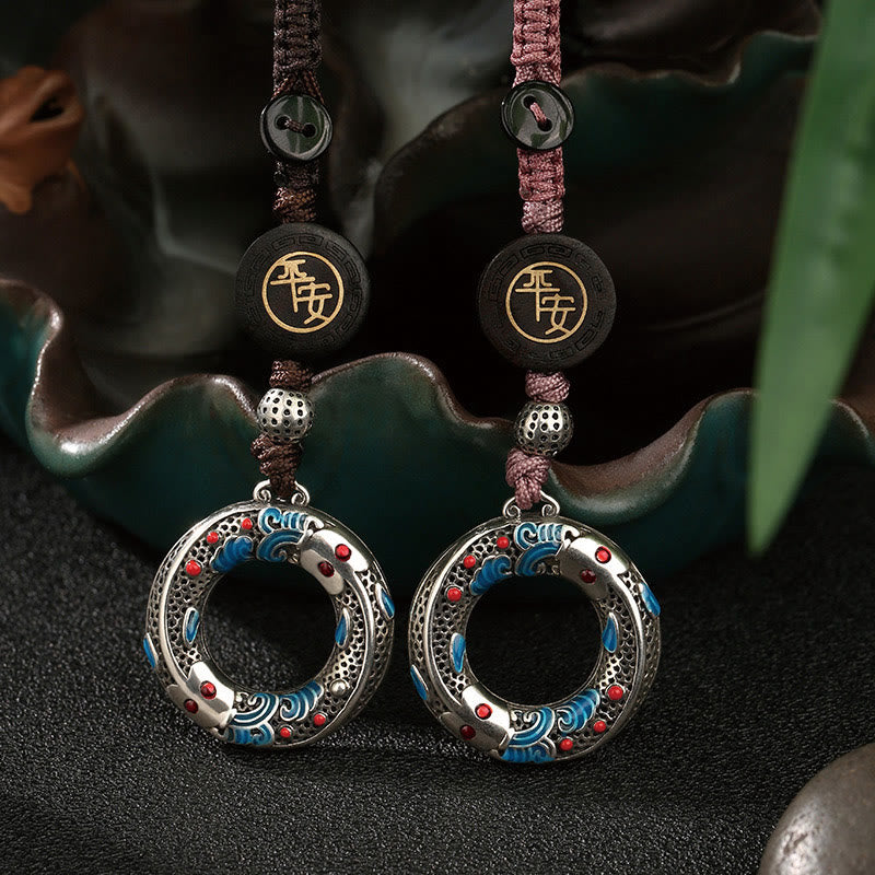 Buddhist Blessing Double Koi Fish Peace Buckle Safe And Well Luck Key Chain