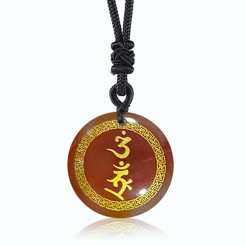 Buddhist Blessing Surrounding Swastika Pattern Vajra Protection Mantra Natural Various Crystal Black Obsidian Fulfilment Necklace Pendant
