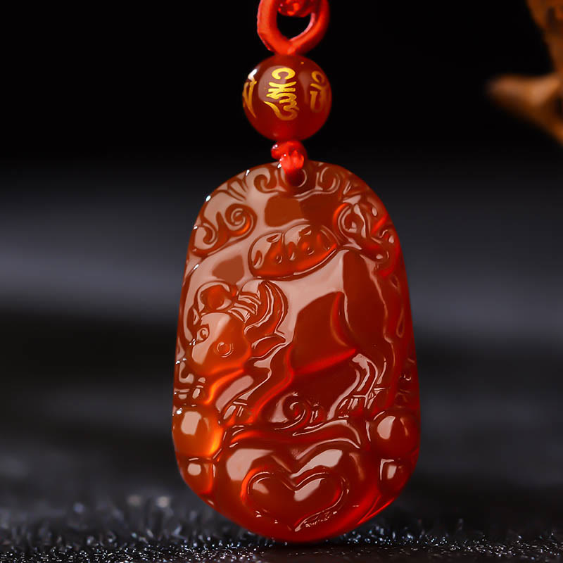 Buddhist Blessing Chinese Zodiac Red Agate Luck Necklace Pendant