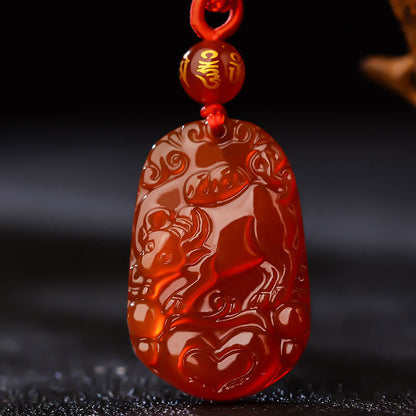 Buddhist Blessing Chinese Zodiac Red Agate Luck Necklace Pendant
