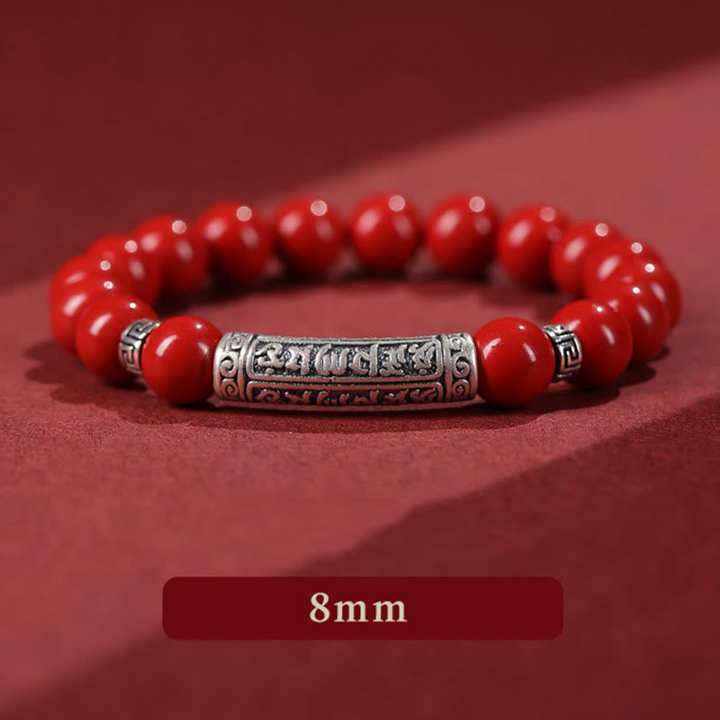 Buddhist Blessing Cinnabar 999 Sterling Silver Six True Words Blessing Bracelet