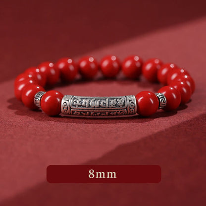 Buddhist Blessing Cinnabar 999 Sterling Silver Six True Words Blessing Bracelet