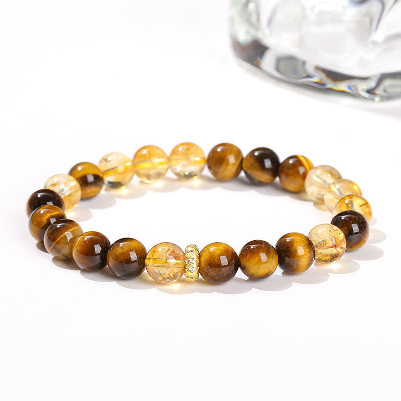 Buddhist Blessing Natural Tiger Eye Citrine Beads Strength Bracelet