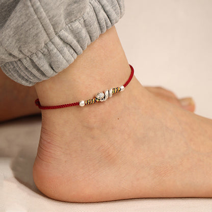 Buddhist Blessing Red String 999 Sterling Silver Year Of The Snake Anklet