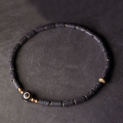 Buddhist Blessing Vintage Lava Rock Three-eyed Dzi Bead Copper Brass Multi-turn Wrap Calm Bracelet