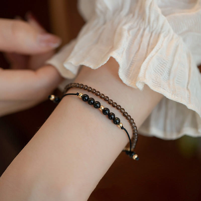 Buddhist Blessing Smoky Quartz Black Obsidian Ultra-thin Beads Success Bracelet