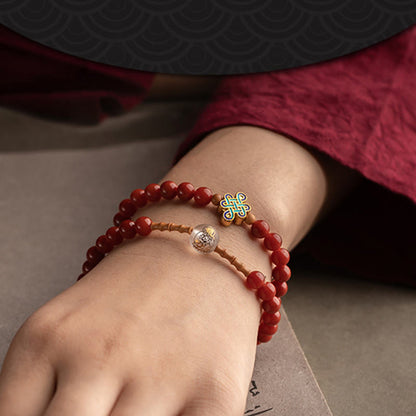 Buddhist Blessing Chinese Zodiac Natal Buddha Red Agate Small Leaf Red Sandalwood Cinnabar Amulet Blessing Double Wrap Bracelet