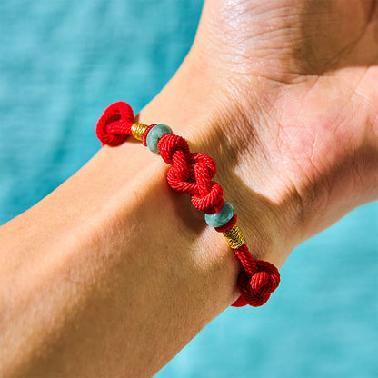 Buddhist Blessing Red String Jade Luck Fortune Knot Braided Couple Bracelet