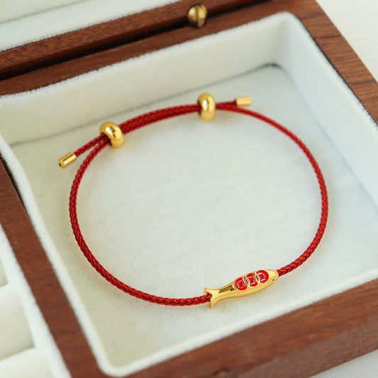 Buddhist Blessing Brass Koi Fish Red String Wealth Bracelet