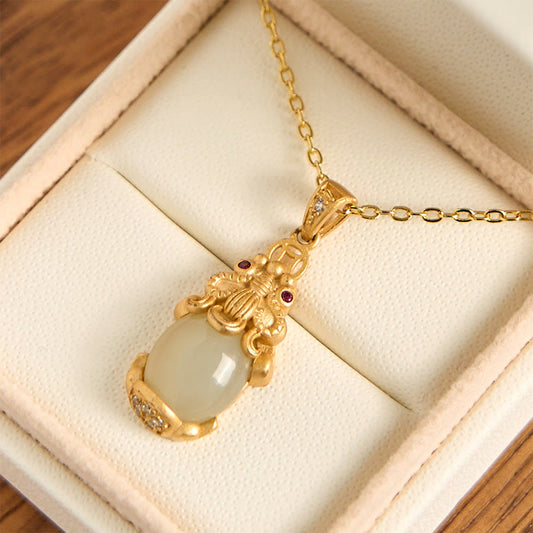 Buddhist Blessing White Jade PiXiu Wealth Luck Chain Necklace Pendant