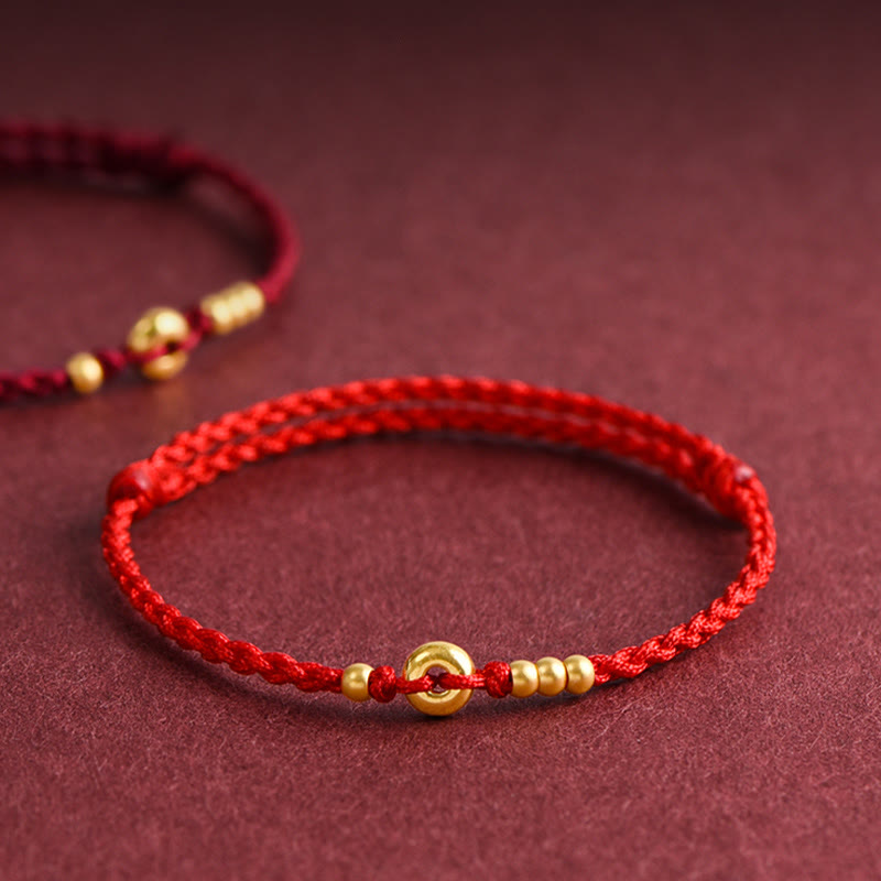 Buddhist Blessing 999 Gold Small Peace Buckle Design Handmade Luck Braided Rope Bracelet Anklet