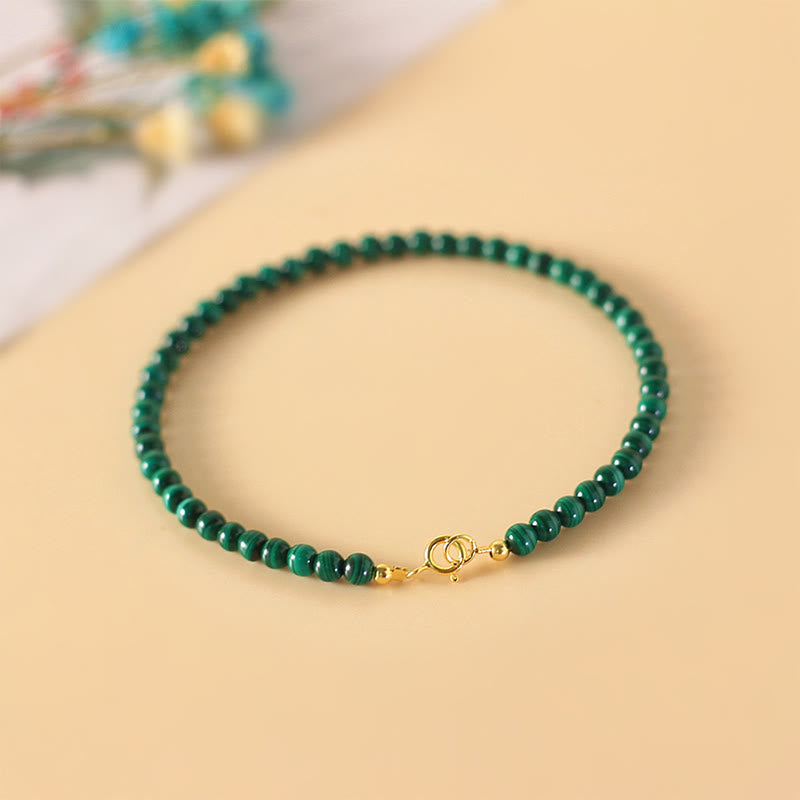 Buddhist Blessing 4mm Natural Malachite Beads 14k Gold Plated Copper Anti-anxiety Bracelet