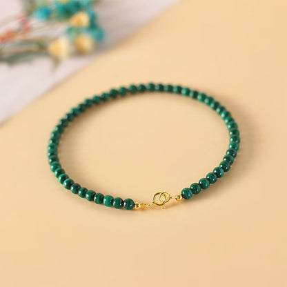 Buddhist Blessing 4mm Natural Malachite Beads 14k Gold Plated Copper Anti-anxiety Bracelet
