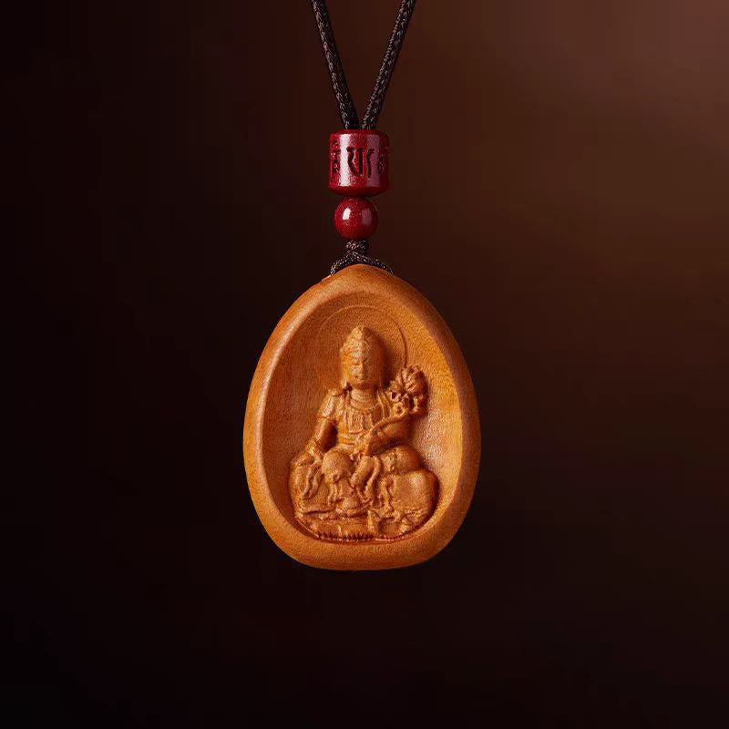 Buddhist Blessing Peach Wood Cinnabar Om Mani Padme Hum Chinese Zodiac Black String Necklace Pendants