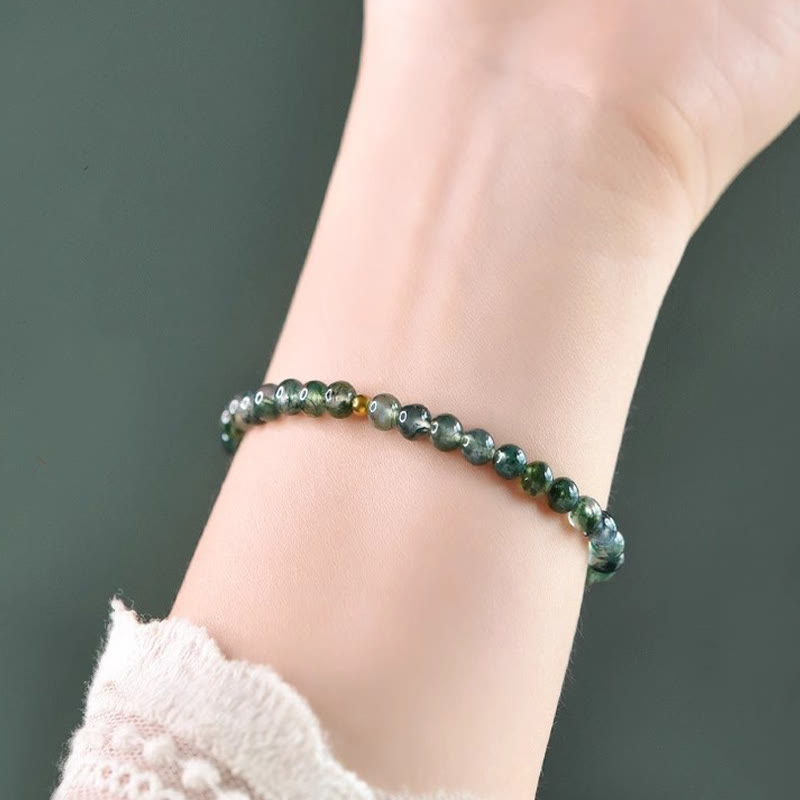 Buddhist Blessing Moss Agate Lucky Bead Soothing Bracelet