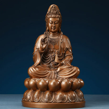 Buddhist Blessing Kwan Yin Avalokitesvara Lotus Wealth Copper Statue Home Desk Decoration