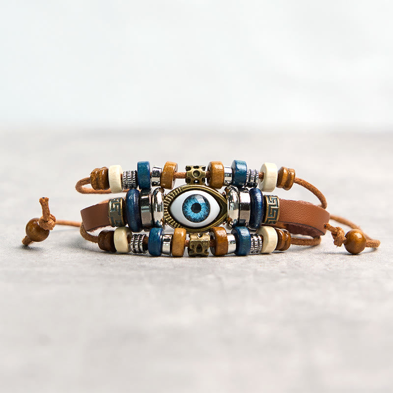 Buddhist Blessing Tibetan Evil Eye Leather Adjustable Protection Bracelet