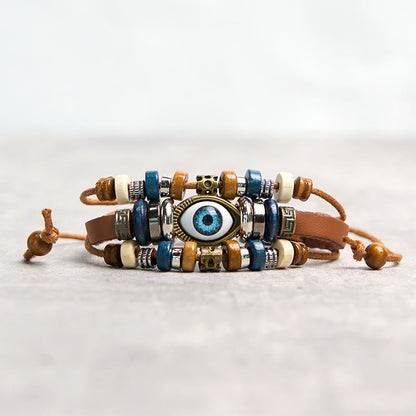 Buddhist Blessing Tibetan Evil Eye Leather Adjustable Protection Bracelet