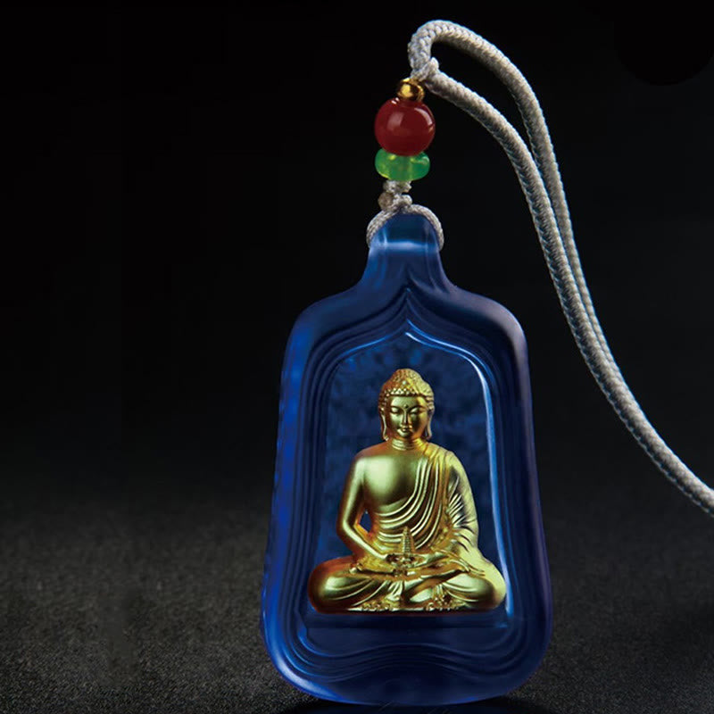 Buddhist Blessing Tibetan Medicine Buddha Liuli Crystal Compassion Serenity Necklace Pendant