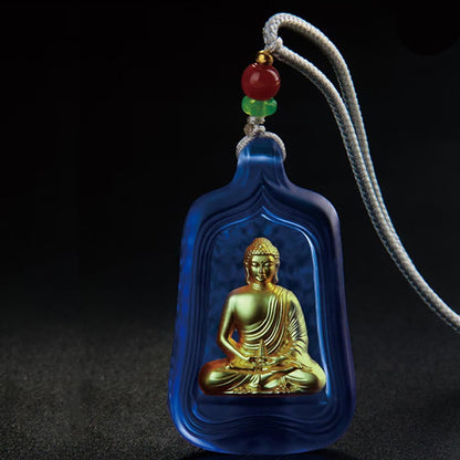 Buddhist Blessing Tibetan Medicine Buddha Liuli Crystal Compassion Serenity Necklace Pendant