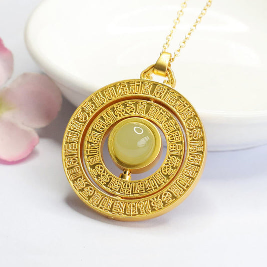 Buddhist Blessing Hetian Jade Hundred Blessings Fu Character Luck Rotatable Necklace Pendant