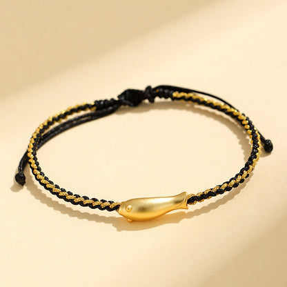 Buddhist Blessing 999 Sterling Silver Lucky Koi Fish Protection Rope Bracelet