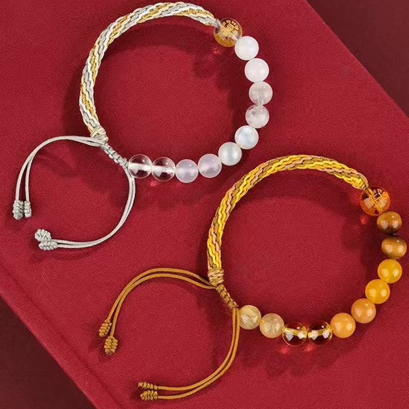 Buddhist Blessing Five Elements Various Crystal Agate Wealth Reincarnation Knot Braid Bracelet