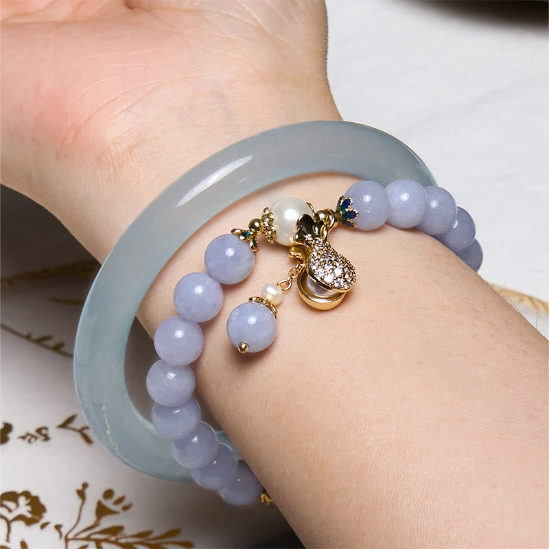 Buddhist Blessing Inner Peace And Stress Relief Aquamarine Jade Blue Bracelet Bangle Bundle