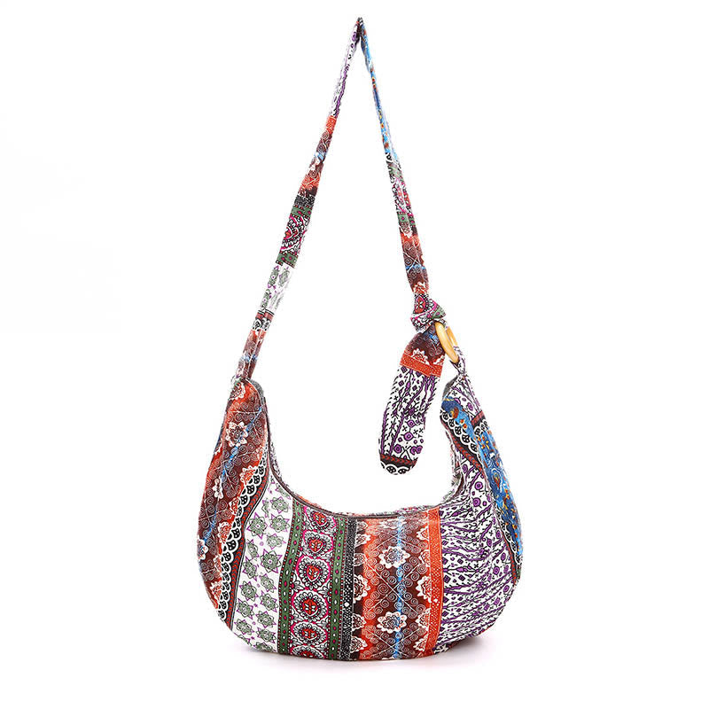 Buddhist Blessing Cotton Stripes Print Crossbody Bag Shoulder Bag