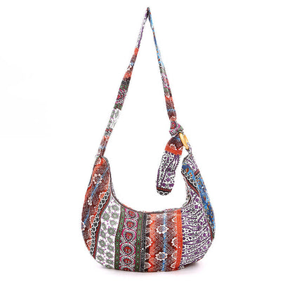 Buddhist Blessing Cotton Stripes Print Crossbody Bag Shoulder Bag