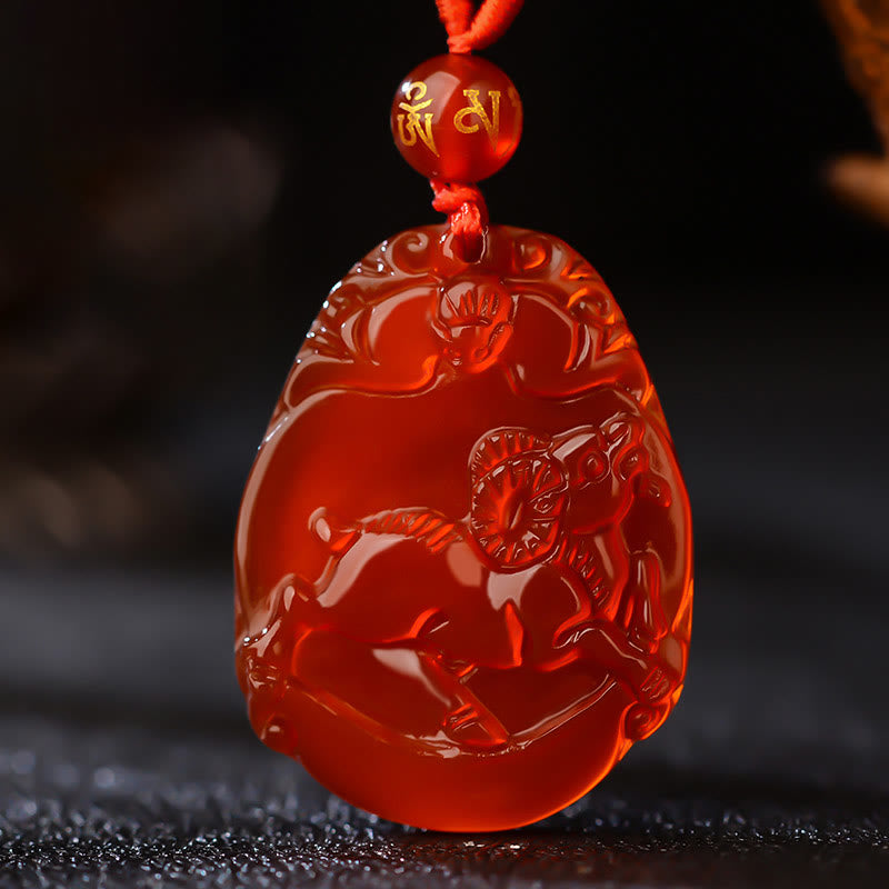 Buddhist Blessing Chinese Zodiac Red Agate Calm Necklace Pendant