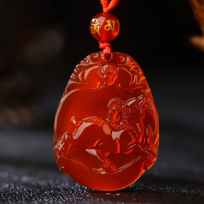 Buddhist Blessing Chinese Zodiac Red Agate Calm Necklace Pendant
