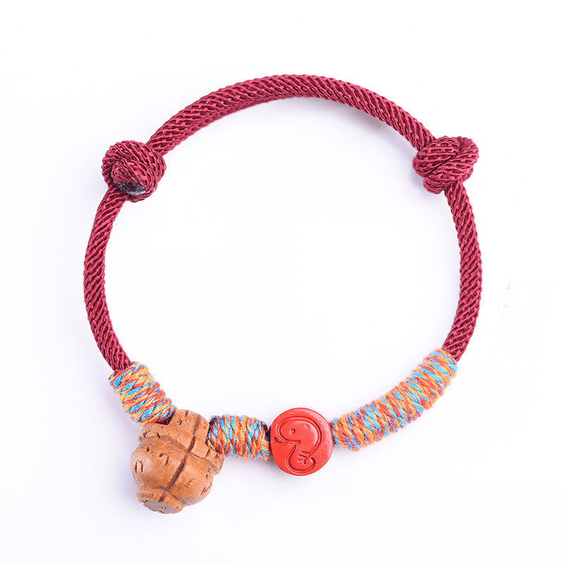 Buddhist Blessing Handmade Chinese Zodiac Red String Peach Pit Cinnabar Luck Bracelet