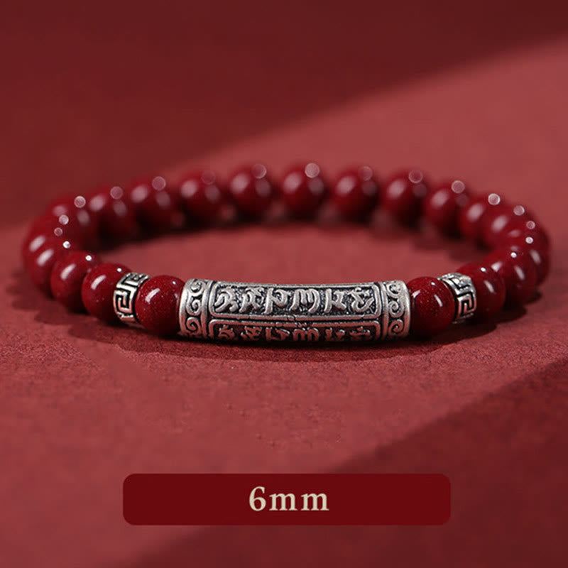 Buddhist Blessing Cinnabar 999 Sterling Silver Six True Words Blessing Bracelet