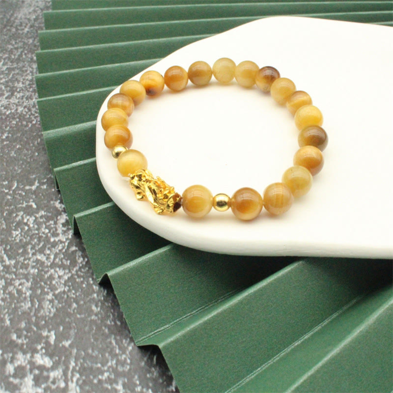 Buddhist Blessing Various Color Tiger Eye Beads Pixiu Wealth Courage Bracelet