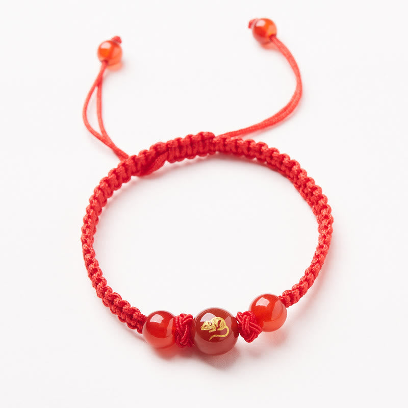 Buddhist Blessing Natural Red Agate Chinese Zodiac Red String Braided Protection Luck Bracelet